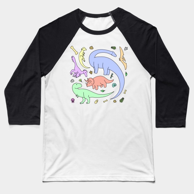 Pastel Colors Dinosaur Pattern Baseball T-Shirt by saradrawspaleo